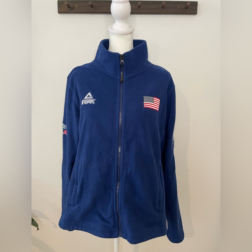 USA Peak Sport Blue Zip Up Fleece Sweatshirt Embroidered Unisex Size Medium EVUG